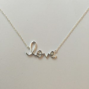 Love script pendent necklace，love necklace，925 sterling silver love script pendant necklace