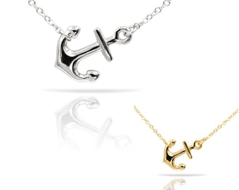 Anchor necklace，anchor pendant necklace，sideway anchor pendant necklace，925 Sterling Silver Anchor Pendant Necklace