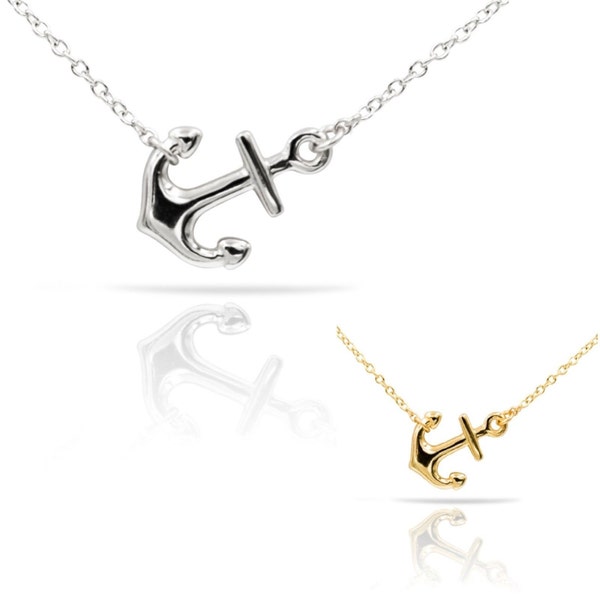 Anchor necklace，anchor pendant necklace，sideway anchor pendant necklace，925 Sterling Silver Anchor Pendant Necklace