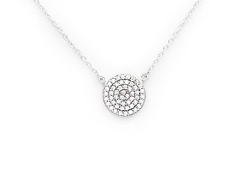 Medallion Necklace, Round Disk Necklace, Sterling Silver Medallion Necklace