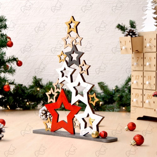 Decorative Star Tree Laser Cut Files SVG DXF CDR Vector Plans Etsy