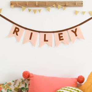 Gender neutral name bunting New Baby Nursery decor Custom kids room banner