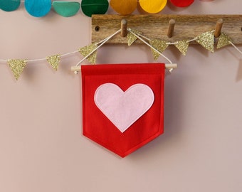 Mini felt heart banner Initial pennant Nursery wall decor kids room pennant Shelf decor Valentines gift