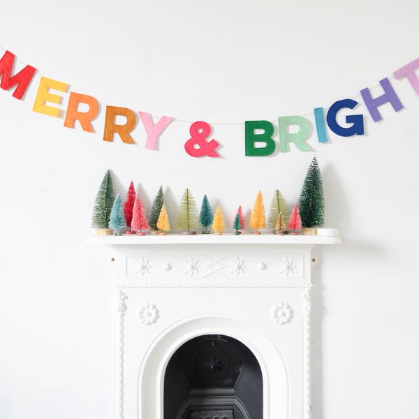 Merry and Bright felt letter Christmas garland Festive wall decor Holiday banner
