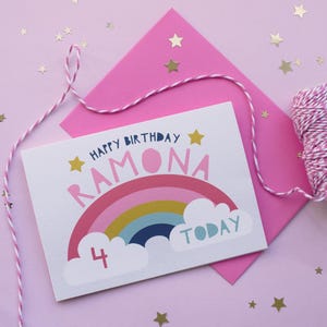 Rainbow Personalised Childrens Birthday Card Age card Happy birthday card Birthday girl Colourful card for kids First birthday Rainbow party