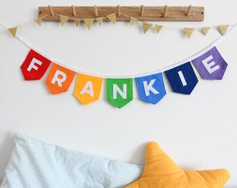 Custom Rainbow name banner Personalised nursery name banner Birthday decor