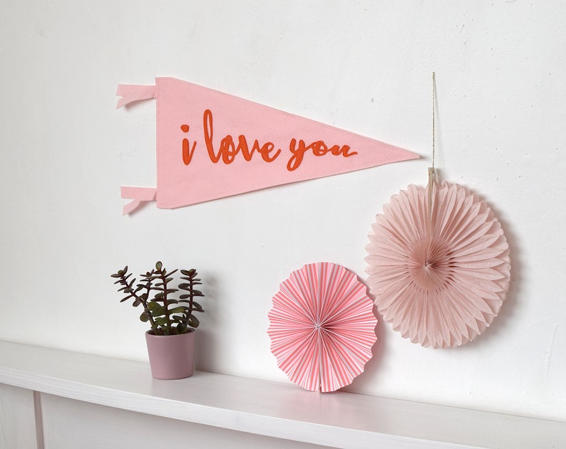 I love you pennant flag Wall hanging Photo shoot prop Wedding decor Felt pennant Valentines gift Romantic gift Anniversary gift Engagement image 3