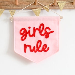 Girls Rule mini felt nursery wall banner Girls bedroom decor