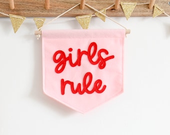 Girls Rule mini felt nursery wall banner Girls bedroom decor