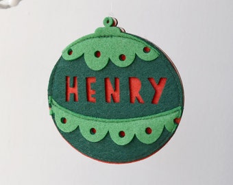 Personalised Felt Christmas Bauble, Christmas Tree Decoration, Personalised tree ornament, Child's Bauble, Felt christmas decoration