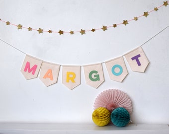 Pastel Rainbow name bunting Personalised nursery bunting Custom name banner Nursery decor Felt party garland