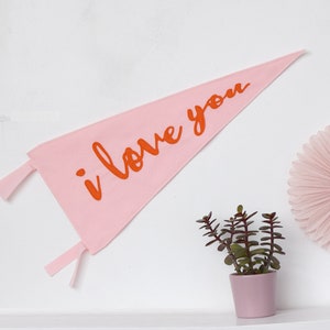 I love you pennant flag Wall hanging Photo shoot prop Wedding decor Felt pennant Valentines gift Romantic gift Anniversary gift Engagement image 1