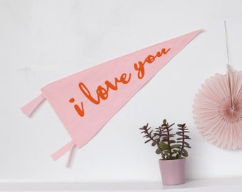 I love you pennant flag Wall hanging Photo shoot prop Wedding decor Felt pennant Valentines gift Romantic gift  Anniversary gift Engagement