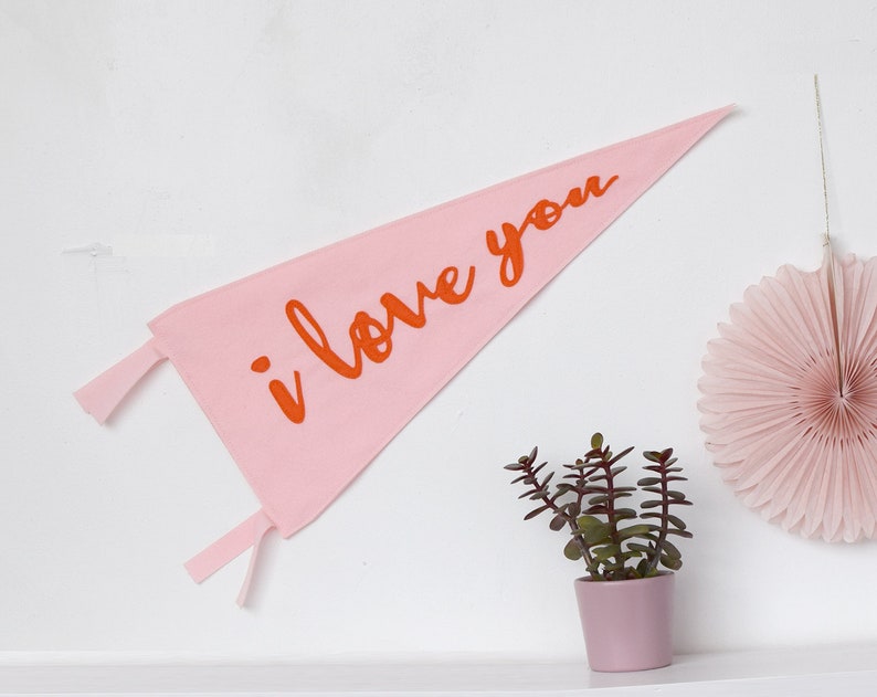 I love you pennant flag Wall hanging Photo shoot prop Wedding decor Felt pennant Valentines gift Romantic gift Anniversary gift Engagement image 1