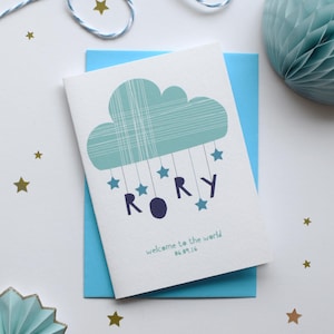 Personalised new baby card Congratulations card New Born Card New baby boy card New baby girl card Blue or Pink Name card Cloud card