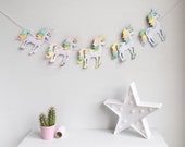 Unicorn Garland bunting, pastel rainbow colours, felt unicorn, Nursery Garland, Unicorn accessories, rainbow party decor, photo shoot prop