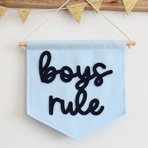Boys Rule mini felt nursery wall banner Boys bedroom decor