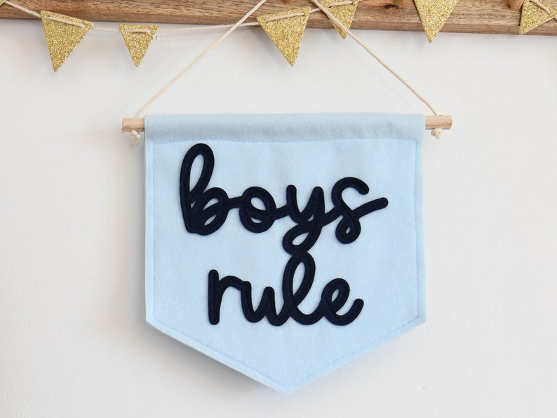 Boys Rule mini felt nursery wall banner Boys bedroom decor image 1