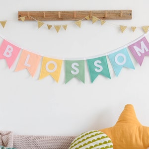 Pastel rainbow Custom name banner Personalised  bunting Kids room decor New baby gift Birthday banner