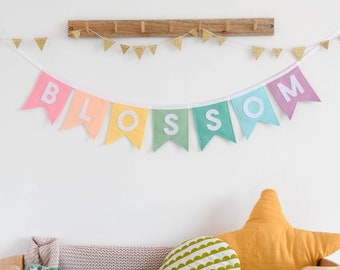 Pastel rainbow Custom name banner Personalised  bunting Kids room decor New baby gift Birthday banner