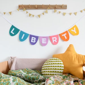Custom scalloped shaped name bunting Personalised nursery name banner Kids room decor New baby gift