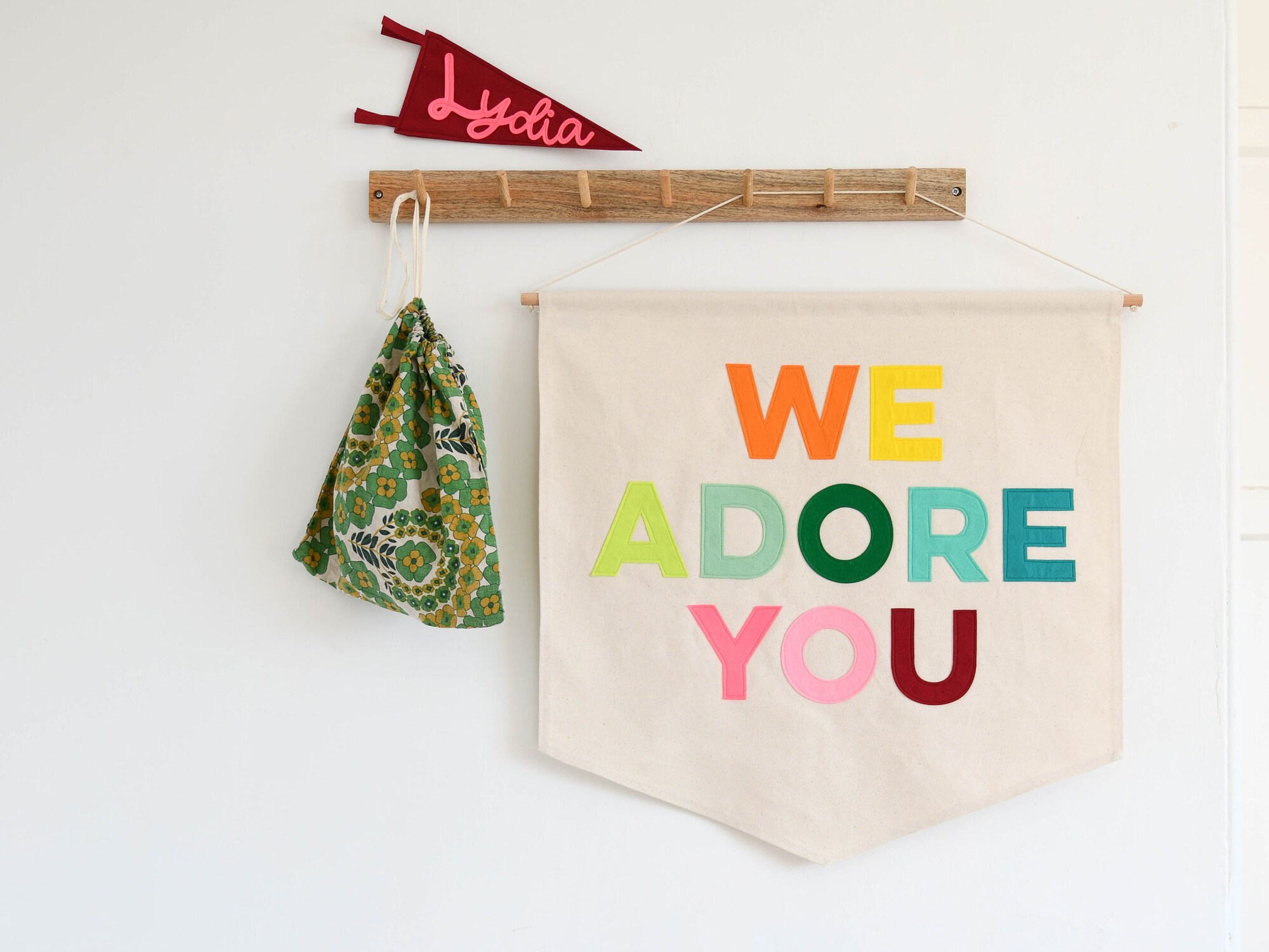 We Adore You wall banner flag Felt nursery pennant flag Nursery art Banner for child's room Wall hanging