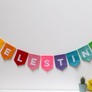 Bright coloured name bunting Custom name banner Personalised felt nursery letter banner Nursery garland Party decor