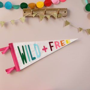 Wild + Free pennant flag Nursery wall hanging Kids room decor