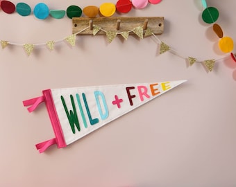 Wild + Free pennant flag Nursery wall hanging Kids room decor