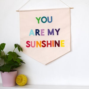 You are my sunshine nursery banner flag Felt pennant flag Rainbow decor Nursery art Banner for child&#39;s room Wall hanging
