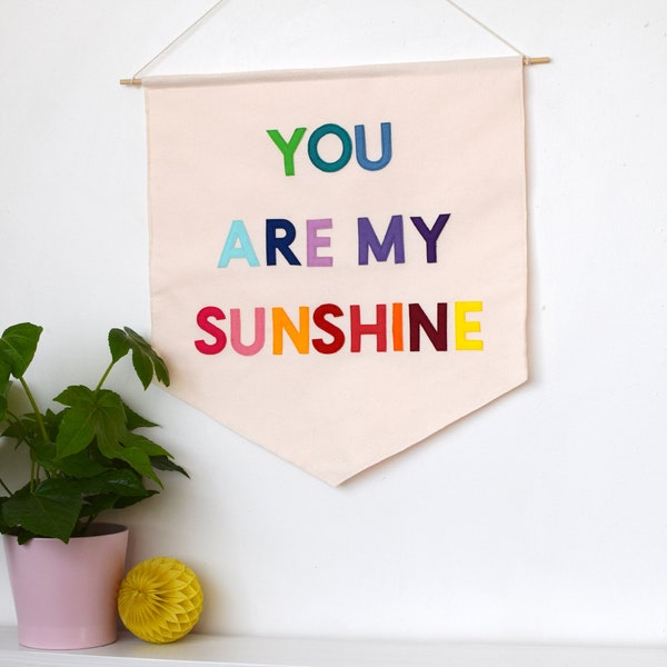 You are my sunshine nursery banner flag Felt pennant flag Rainbow decor Nursery art Banner for child's room Wall hanging