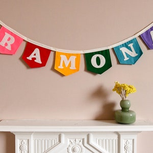 Personalised name banner with retro font Rainbow nursery name banner