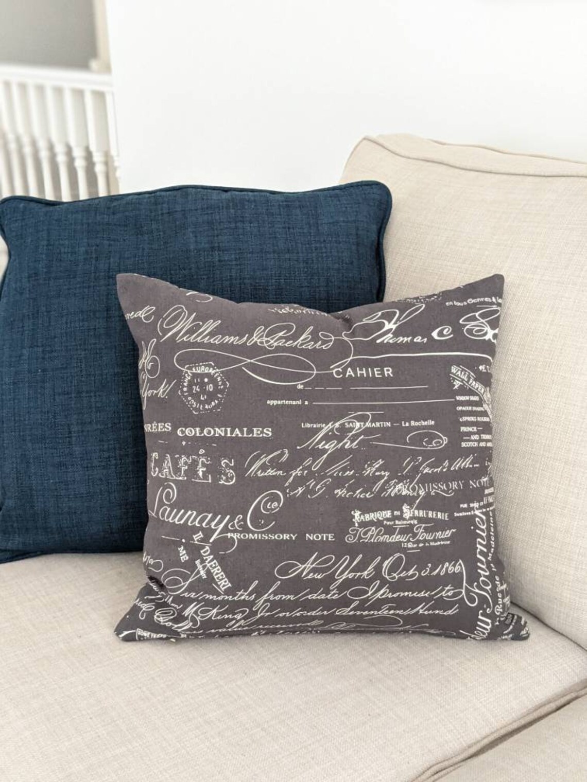 French Writing Cushion Pillow Cover. French Script Pillow Etsy