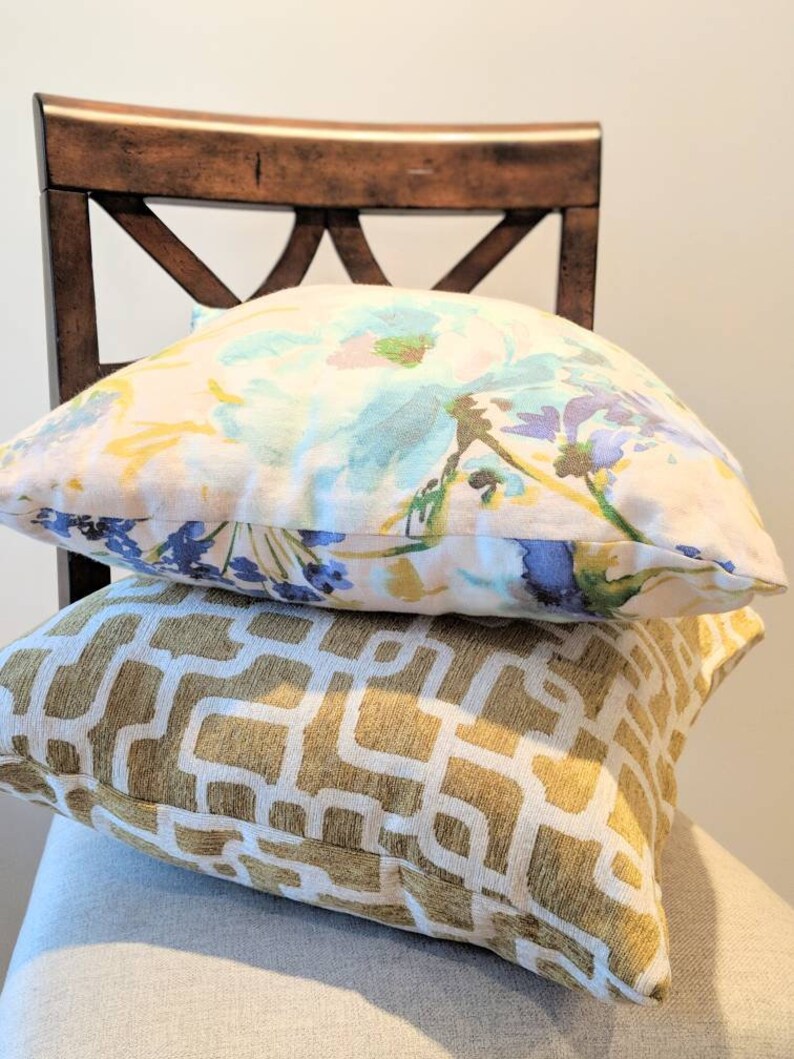 multiple sizes available Beautiful Light Blue Floral Pillow Covers Light Blue Linen Floral Cushion Covers linen Pillow Covers