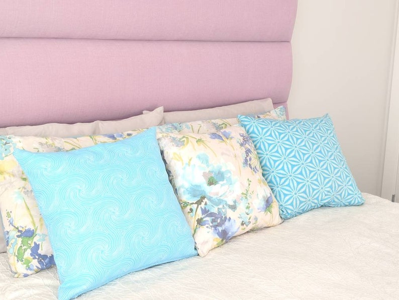 multiple sizes available Beautiful Light Blue Floral Pillow Covers Light Blue Linen Floral Cushion Covers linen Pillow Covers