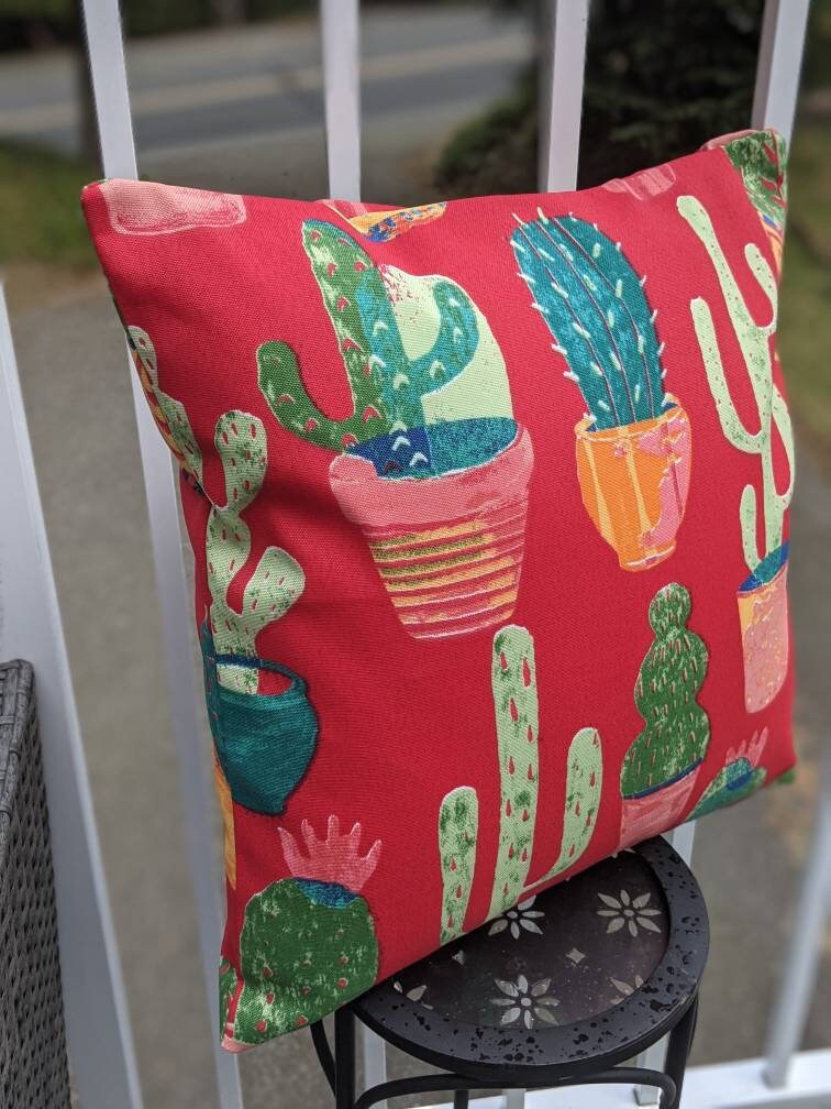 Red Outdoor Pillow Covers. Outdoor Cushion Covers With Cactus. Etsy UK