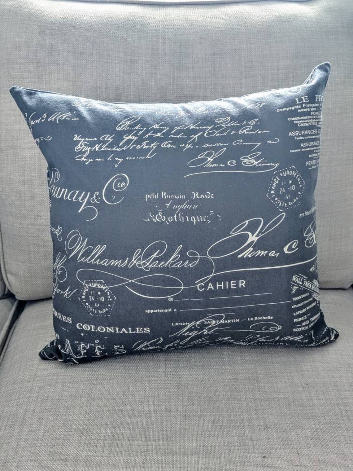 French Writing Cushion Pillow Cover. French Script Pillow Etsy