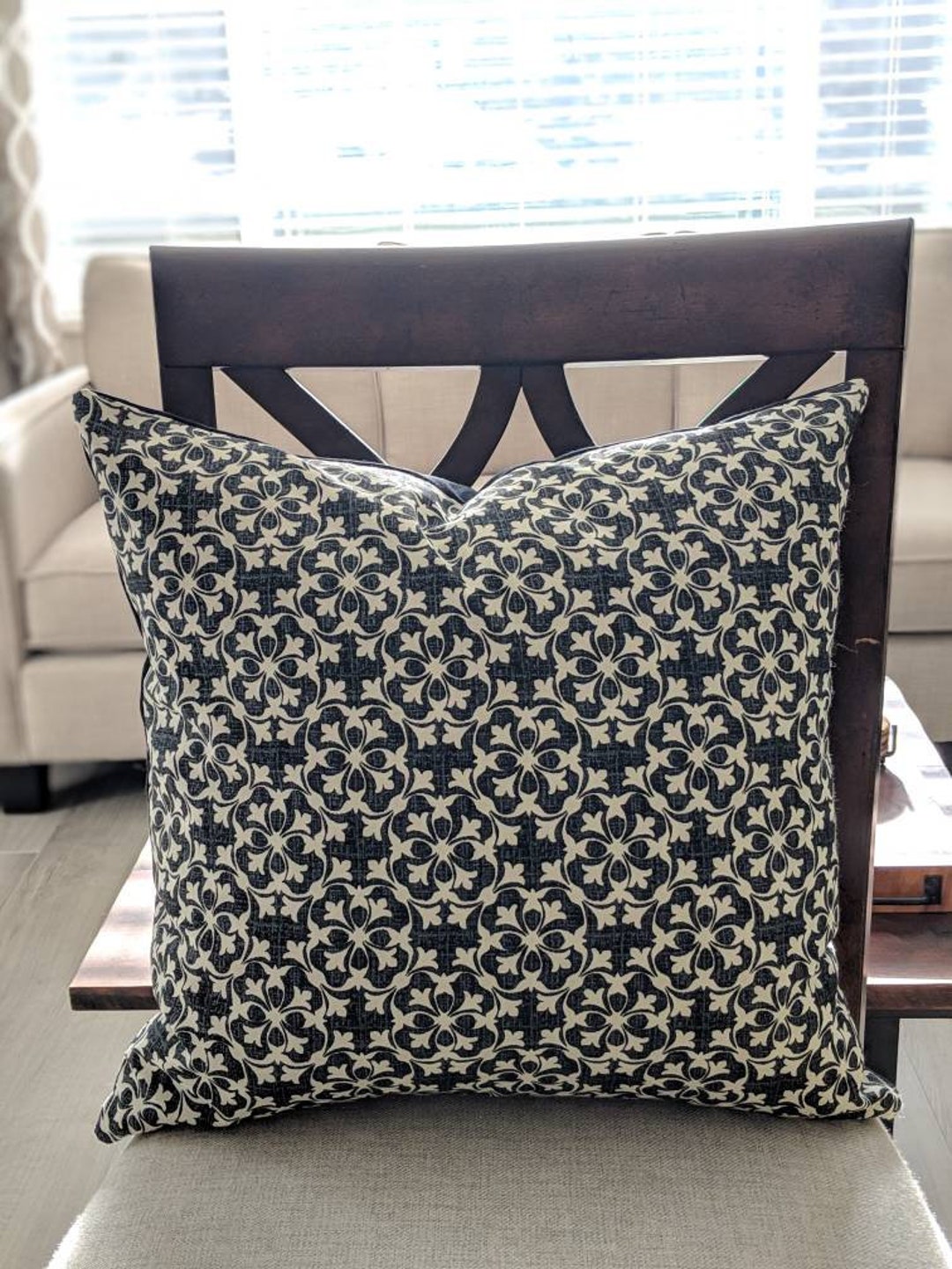 Black and Winter White Pillow Cover. Bold Geometric Print. Etsy
