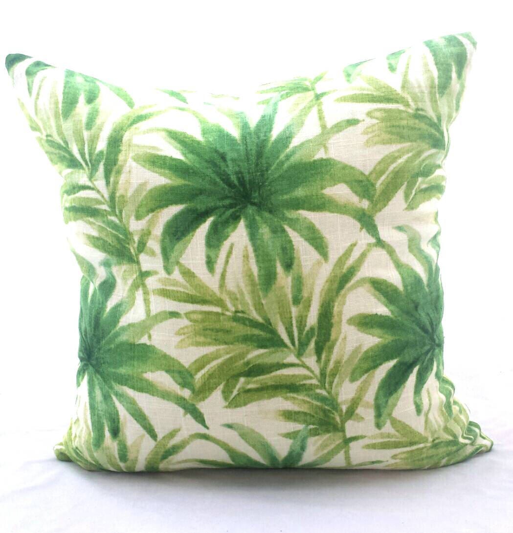 Tropical Palm Tree Cushion Cover. Green and white. Fits a Etsy