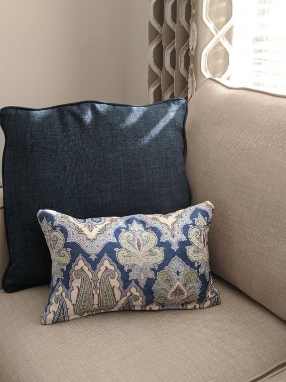Small Blue Velvet Cushion Cover. Blue and Green Lumbar Pillow Etsy