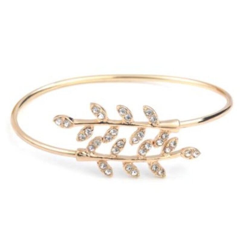 Gold Fashion Jewelry Bracelet Party Rhinestone Leaf Bangle Adjustable Opening Bracelet Bangles For Women Girl