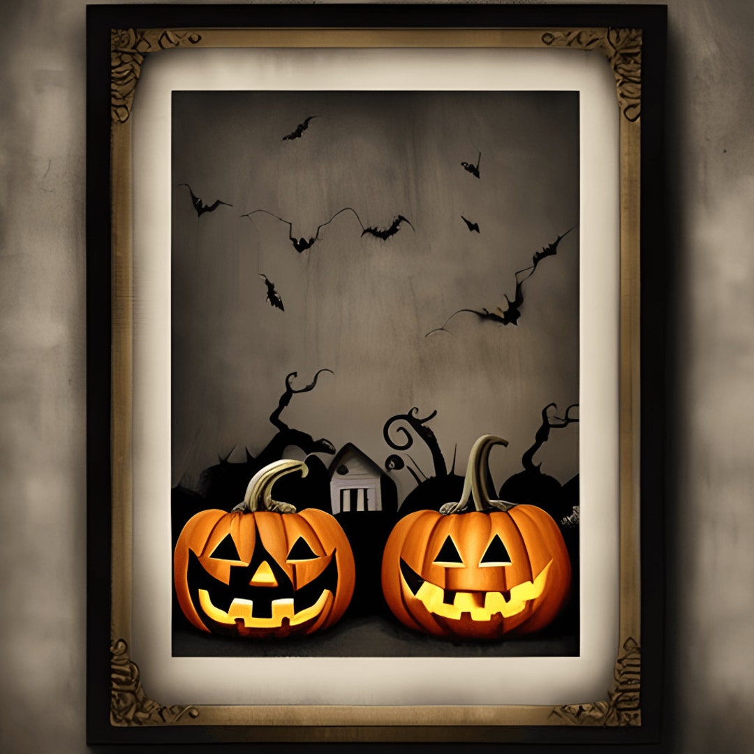 Vintage Halloween Wall Art Printable Halloween Decor Happy Etsy