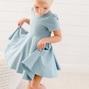 Twirl Dress, scoop back, GIrl's, Solid, SUmmer, SHOrt SLeeve, Circle SKirt, hAndmade, SIster Set, BABy GIrl, PLayfuL, Practical image 1