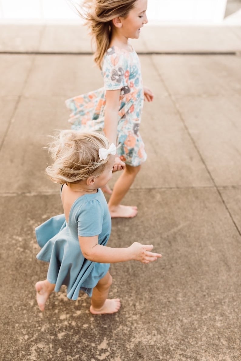 Twirl Dress, scoop back, GIrl's, Solid, SUmmer, SHOrt SLeeve, Circle SKirt, hAndmade, SIster Set, BABy GIrl, PLayfuL, Practical image 3