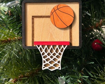 Handmade Wooden Basketball Hoop Ornament - Sports Christmas Decoration Basketball Coach Gift Basketball Team ornament