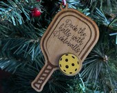 Handmade Pickleball Ornament - Wooden Paddle with Yellow Ball - Festive Holiday Decor Deck the halls with pickleballs Dink the halls with