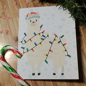 Carte de Noël Llama Alpaga Drôle mignon animal Carte de Noël Fa La La Llama Santa chapeau carte de vacances festive