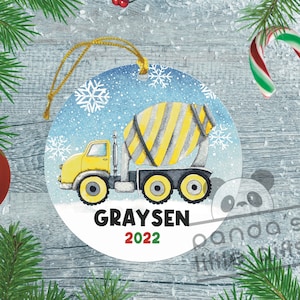 Construcción PERSONALIZADA Mezclador de cemento Ornamento Linda acuareladora bulldozer para niños Adorno navideño