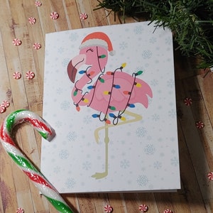 Flamingo Carte de Noël Drôle d’animal mignon Carte de Noël Fa La Lamingo Rose flamant Rose Chapeau de Noël carte de vacances festive