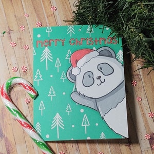 Carte de Noël joyeux Noël avec un panda Carte de Noël drôle d'animal mignon Carte de Noël PANDA avec chapeau de père Noël festive